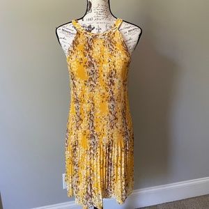 Maison d'Amelie Yellow Floral Pleated Red Dress Size Small